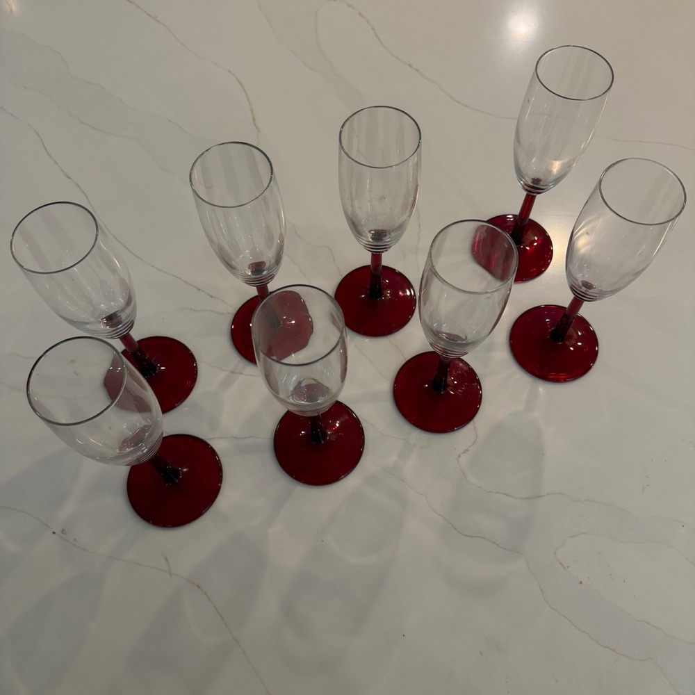 Luminarc Classic Accent Red Stem Champagne Flutes Set of 8 Ruby Red 5.75oz